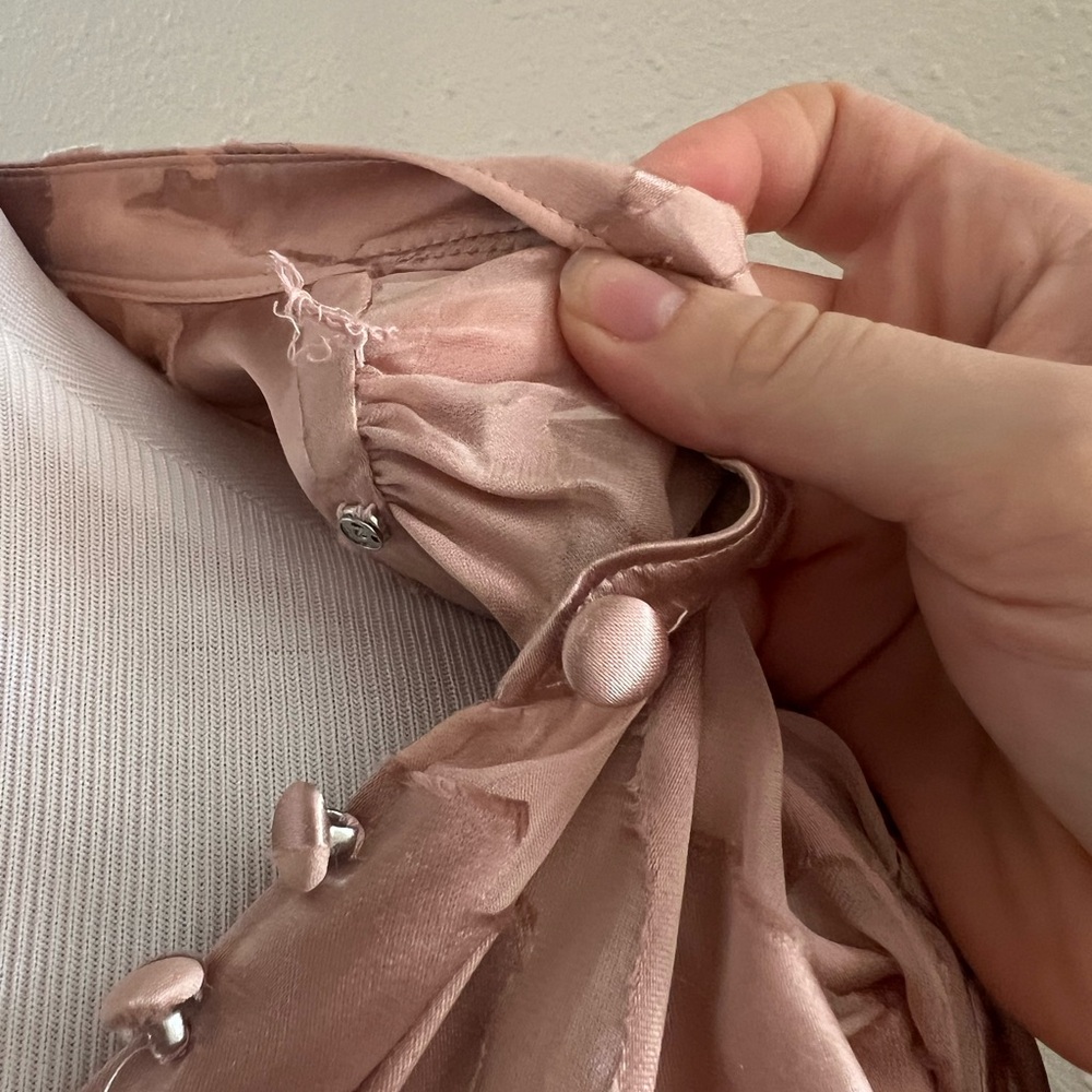White House Black Market Blush Pink Satin Button-Front Blouse - Picture 9 of 14